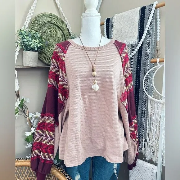 Free People Rainbow Dreams Bohemian Oversized Balloon Sleeve Sweater