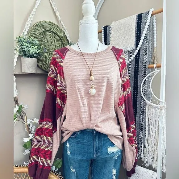 Free People Rainbow Dreams Bohemian Oversized Balloon Sleeve Sweater