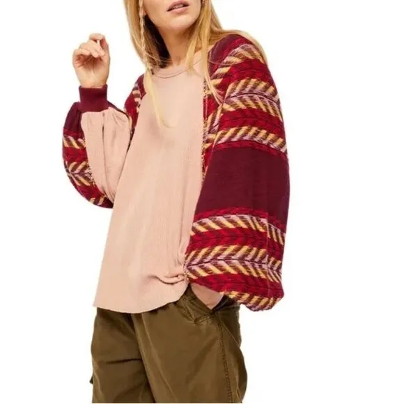 Free People Rainbow Dreams Bohemian Oversized Balloon Sleeve Sweater