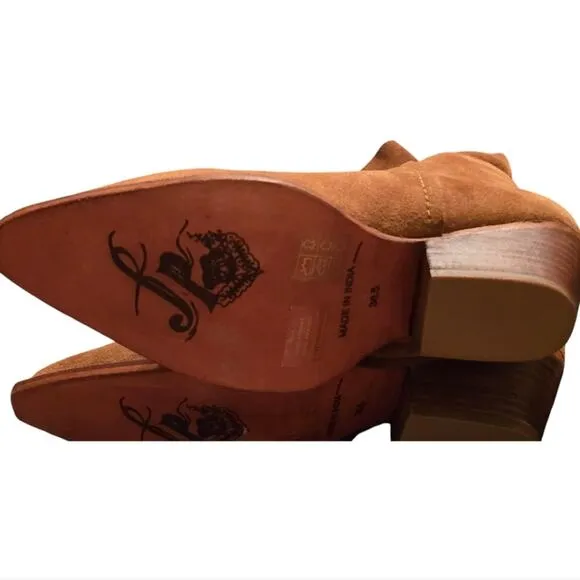 Free People Sway Low Slouch Boots Tan pointed Toe Stacked Heel Size 36.5 6 41 US