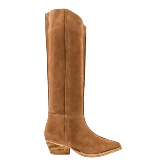 Free People Sway Low Slouch Boots Tan pointed Toe Stacked Heel Size 36.5 6 41 US