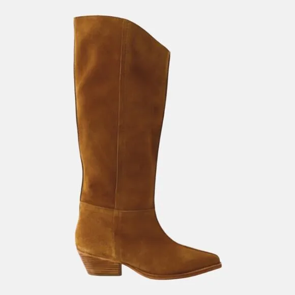 Free People Sway Low Slouch Boots Tan pointed Toe Stacked Heel Size 36.5 6 41 US