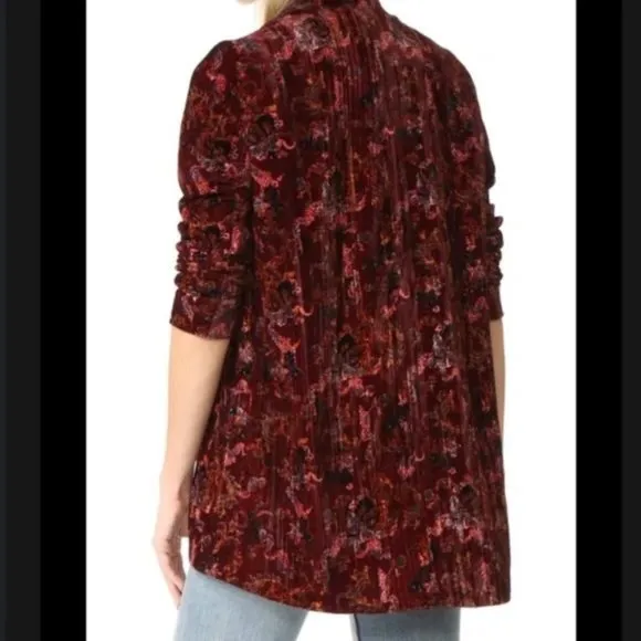 Free People Velvet Burgandy Pattern Draped Blazer.  SZ S
