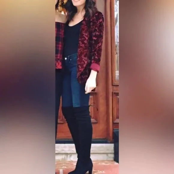 Free People Velvet Burgandy Pattern Draped Blazer.  SZ S