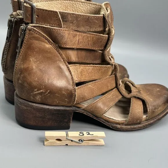Freebird By Steven Stone Cutout Bootie Womens 6 Brown Shoe Strappy Buckled Boot