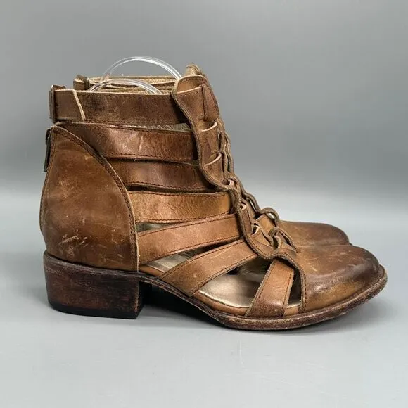 Freebird By Steven Stone Cutout Bootie Womens 6 Brown Shoe Strappy Buckled Boot