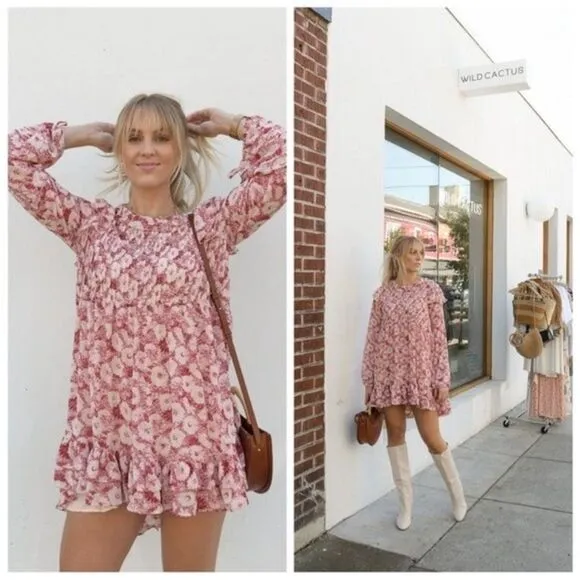 Free People Dress These Dreams Floral Mini Dress Tea Combo Pink medium