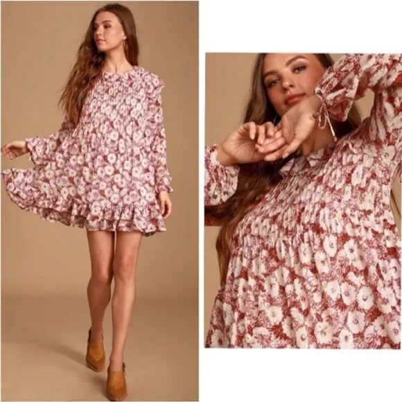 Free People Dress These Dreams Floral Mini Dress Tea Combo Pink medium