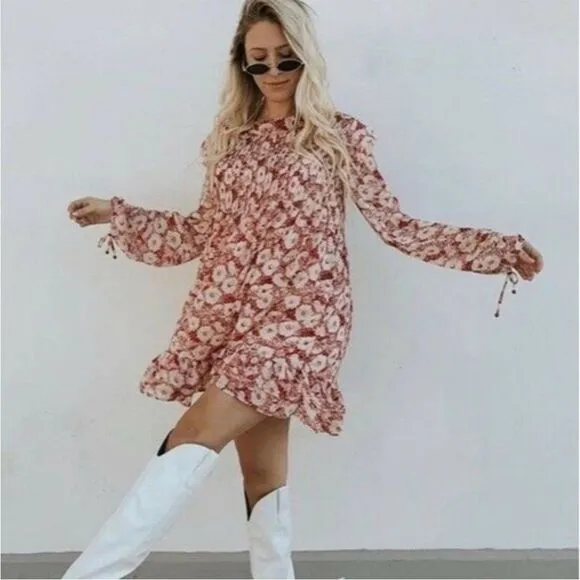 Free People Dress These Dreams Floral Mini Dress Tea Combo Pink medium