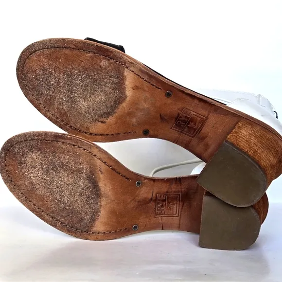 Frye Brielle Black White Sandals Heels size 10