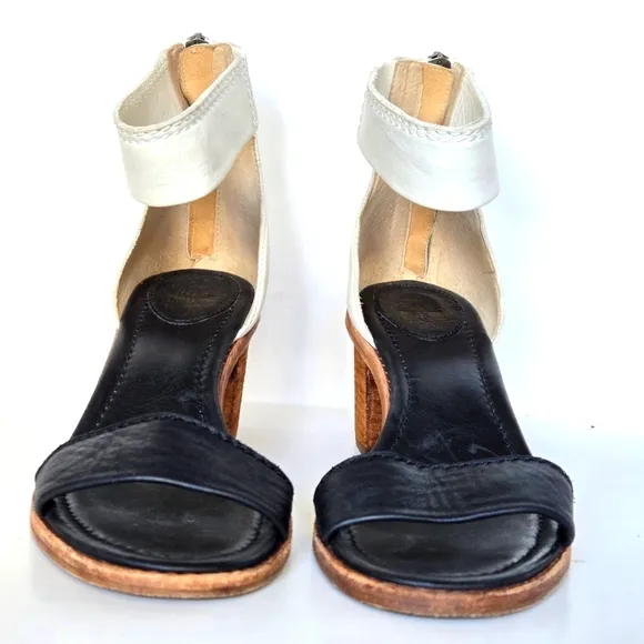 Frye Brielle Black White Sandals Heels size 10