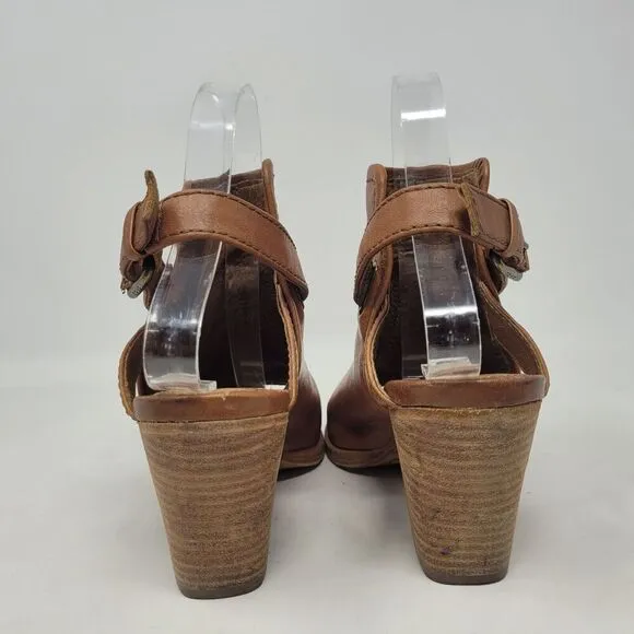Frye Sandals Womens 6.5 Brown Tan Leather Dani Shield Slingback Western Heels