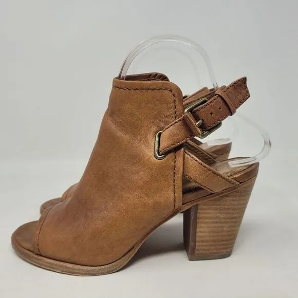 Frye Sandals Womens 6.5 Brown Tan Leather Dani Shield Slingback Western Heels