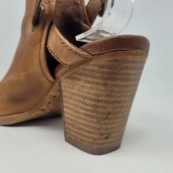 Frye Sandals Womens 6.5 Brown Tan Leather Dani Shield Slingback Western Heels