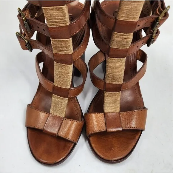 FRYE Suzie Gladiator Leather Sandals Heels Cognac 7.5 Syle 73697