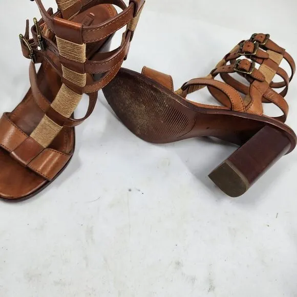 FRYE Suzie Gladiator Leather Sandals Heels Cognac 7.5 Syle 73697