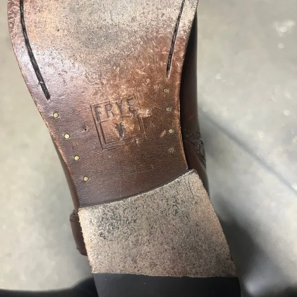 FRYE Tall Harness Boots Zipper Brown Leather Size 6 1/2R Made in Mexico