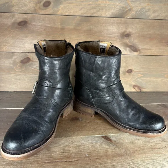 frye valerie womens size 6.5 shoes black leather shearling lined winter boots