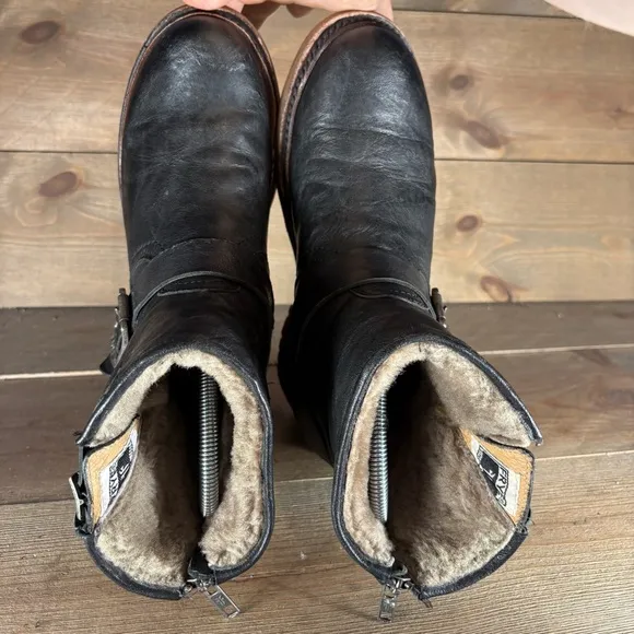 frye valerie womens size 6.5 shoes black leather shearling lined winter boots