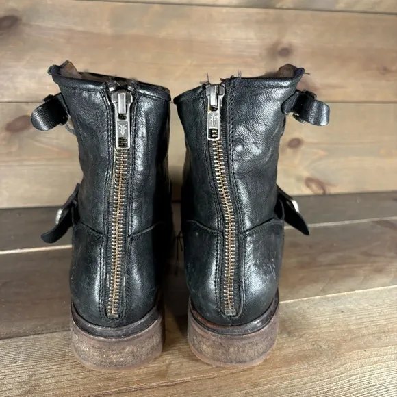 frye valerie womens size 6.5 shoes black leather shearling lined winter boots