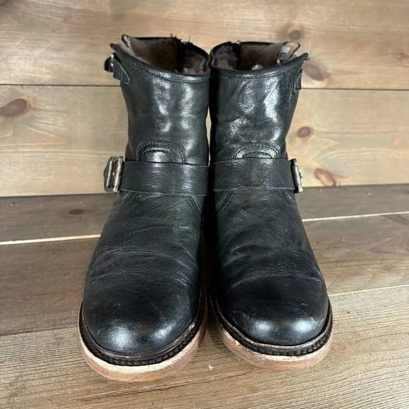 frye valerie womens size 6.5 shoes black leather shearling lined winter boots