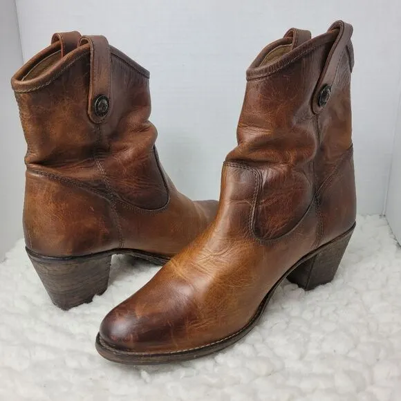 Frye Jackie Button Short Bootie Size 8.5 Womens Brown Leather Casual Dress Boots