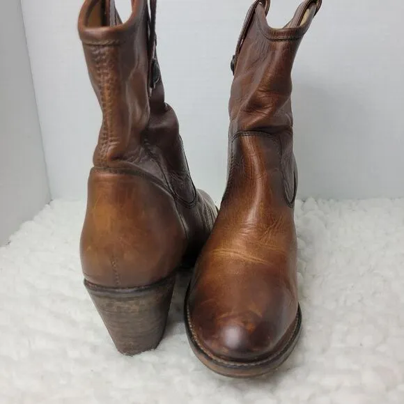 Frye Jackie Button Short Bootie Size 8.5 Womens Brown Leather Casual Dress Boots