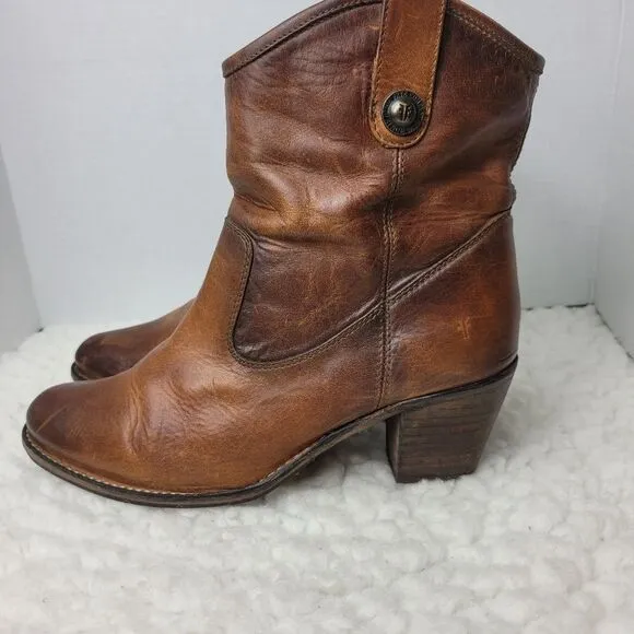 Frye Jackie Button Short Bootie Size 8.5 Womens Brown Leather Casual Dress Boots