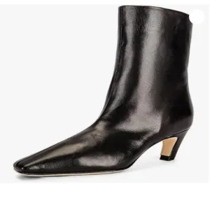 FSJ Women Square Toe Kitten Low Heel Ankle Boot Pull On Bootie Winter Black