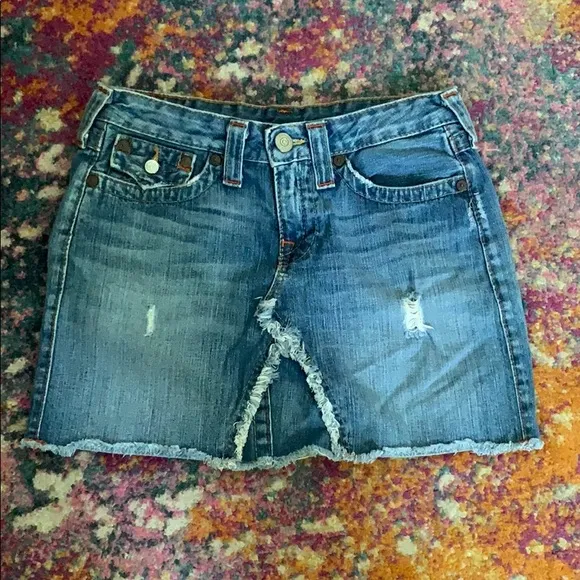 Fun Distressed True Religion Jean Skirt