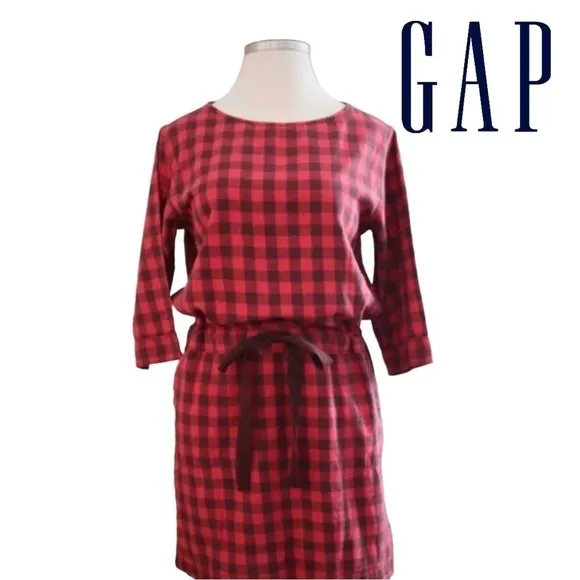 GAP (NWOT) Buffalo plaid, drawstring waist dress, with 2 front pockets, size M