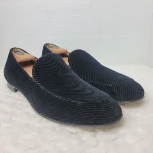 Gianvito Rossi Womens Slip On Loafer Size 11.4 Black Corduroy Apron Toe Shoes
