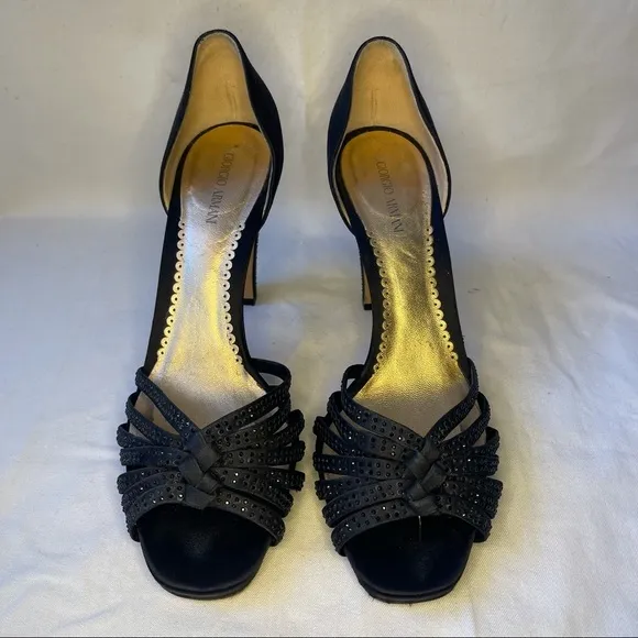 Giorgio Armani Black Silk Satin Sandals Sz 8.5/39