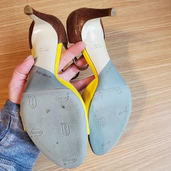 Giorgio Armani yellow &amp; brown heels sandals size 36 made in Italy