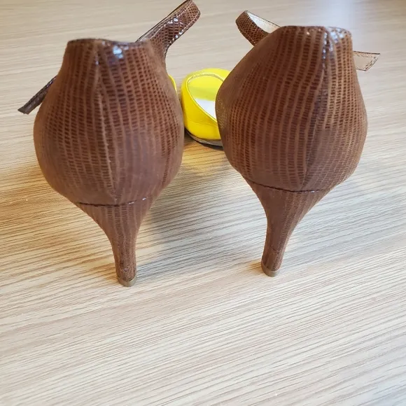 Giorgio Armani yellow &amp; brown heels sandals size 36 made in Italy