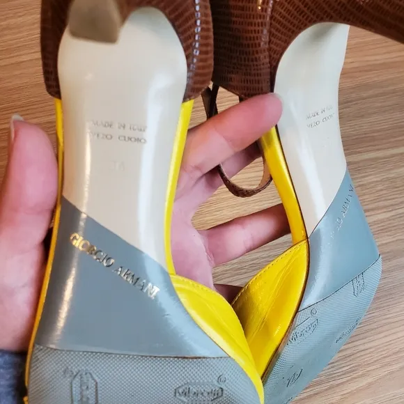 Giorgio Armani yellow &amp; brown heels sandals size 36 made in Italy
