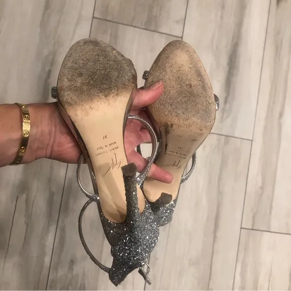 Giuseppe Zanotti Silver glitter heels sandals 7 37