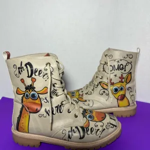 Goby Giraffe Animal Print Lace Boots Size 41
