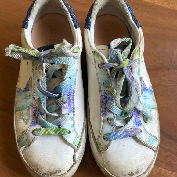 Golden Goose Kids White and Blue Sneakers
