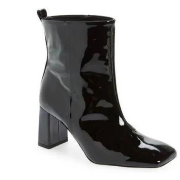 Good American / New Patent Leather Square Toe Booties / Fall Winter Ankle Boots