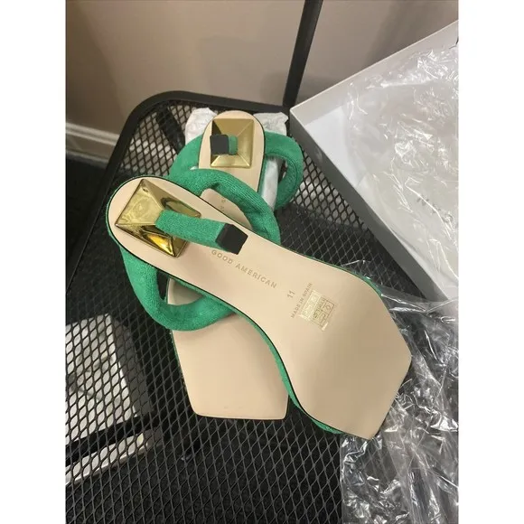 Good American Shoes Women US 11 High Heels Stilettos Green Terry Cloth