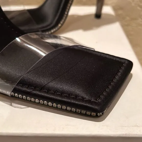 Good American Womens 10 Crystal Crush Sandals Heels Rhinestone Trim Black New