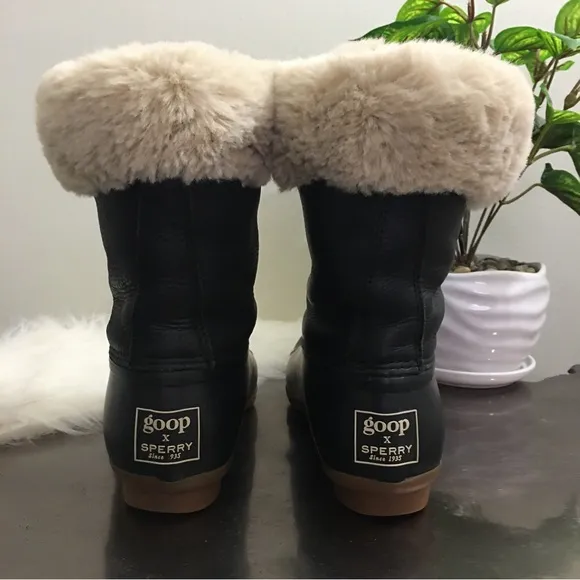 Goop x Sperry Saltwater Tall Lace-Up Luxe Leather Duck Boot Size 8.5