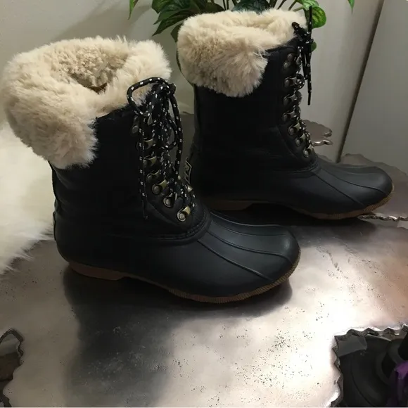 Goop x Sperry Saltwater Tall Lace-Up Luxe Leather Duck Boot Size 8.5