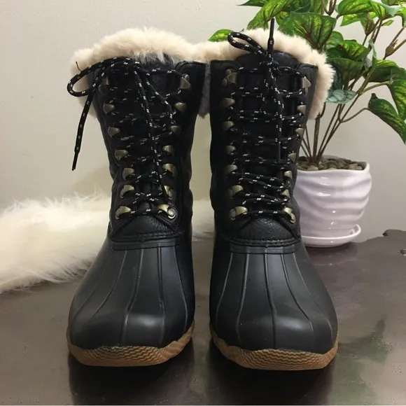 Goop x Sperry Saltwater Tall Lace-Up Luxe Leather Duck Boot Size 8.5