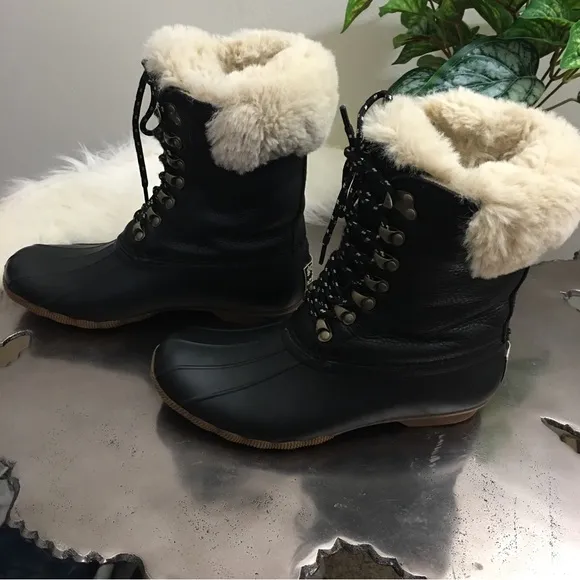 Goop x Sperry Saltwater Tall Lace-Up Luxe Leather Duck Boot Size 8.5