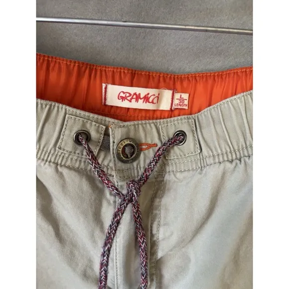 Gramicci Men's Khaki Outdoor Pants Large Drawstring Waist Hiking Camping Work
