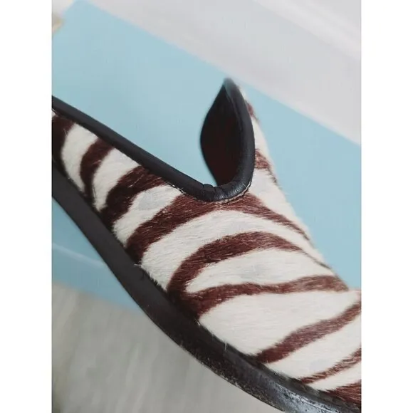Greater LA Western Boho Calf Hair Zebra Animal Print Slip On Mules Shoes 7.5
