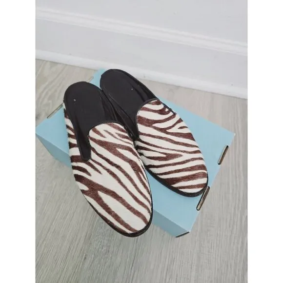 Greater LA Western Boho Calf Hair Zebra Animal Print Slip On Mules Shoes 7.5