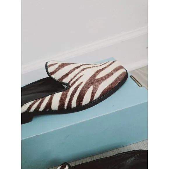 Greater LA Western Boho Calf Hair Zebra Animal Print Slip On Mules Shoes 7.5